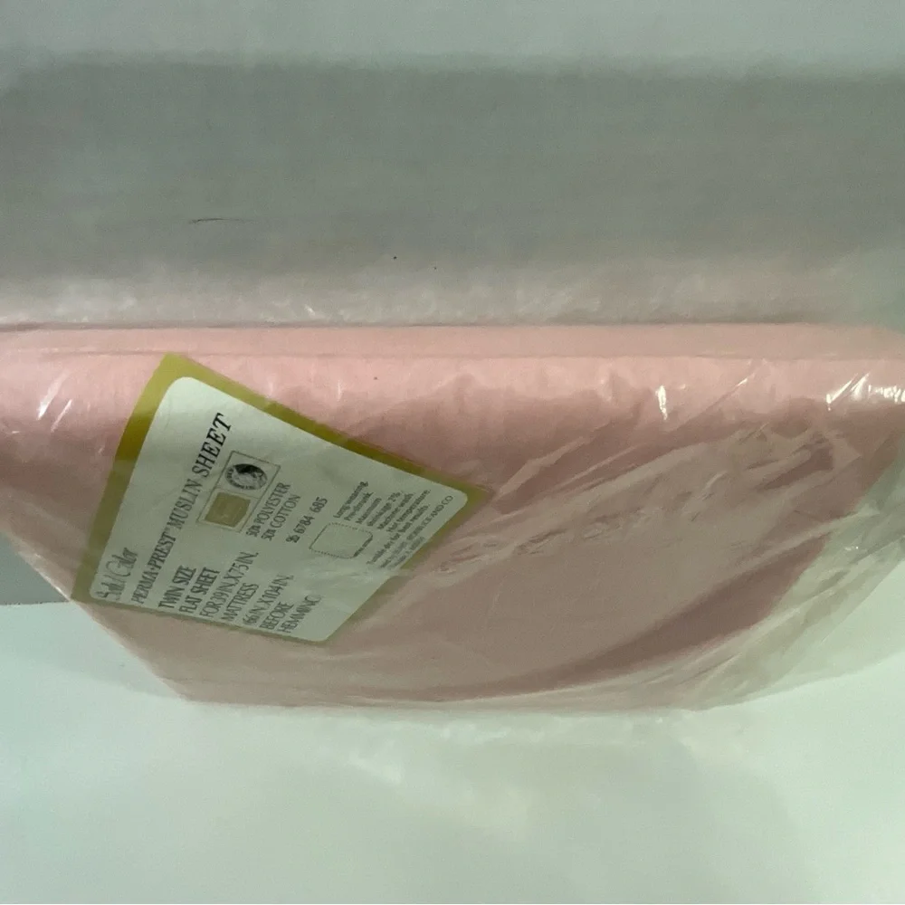 Vintage Sears Perma Prest Standard Pink Muslin Twin Flat Sheet NOS